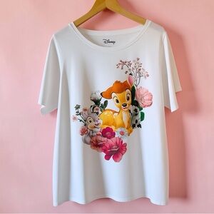 Disney Bambi & Thumper Floral Graphic Tee | Size 1X | White | Official Disney